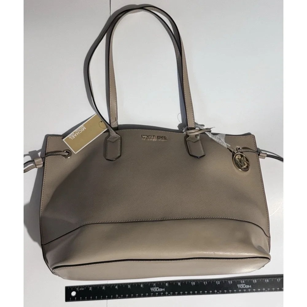 Michael Kors Trista Large Drawstring Tote Shoulder Bag Purse Beige Bisque $328